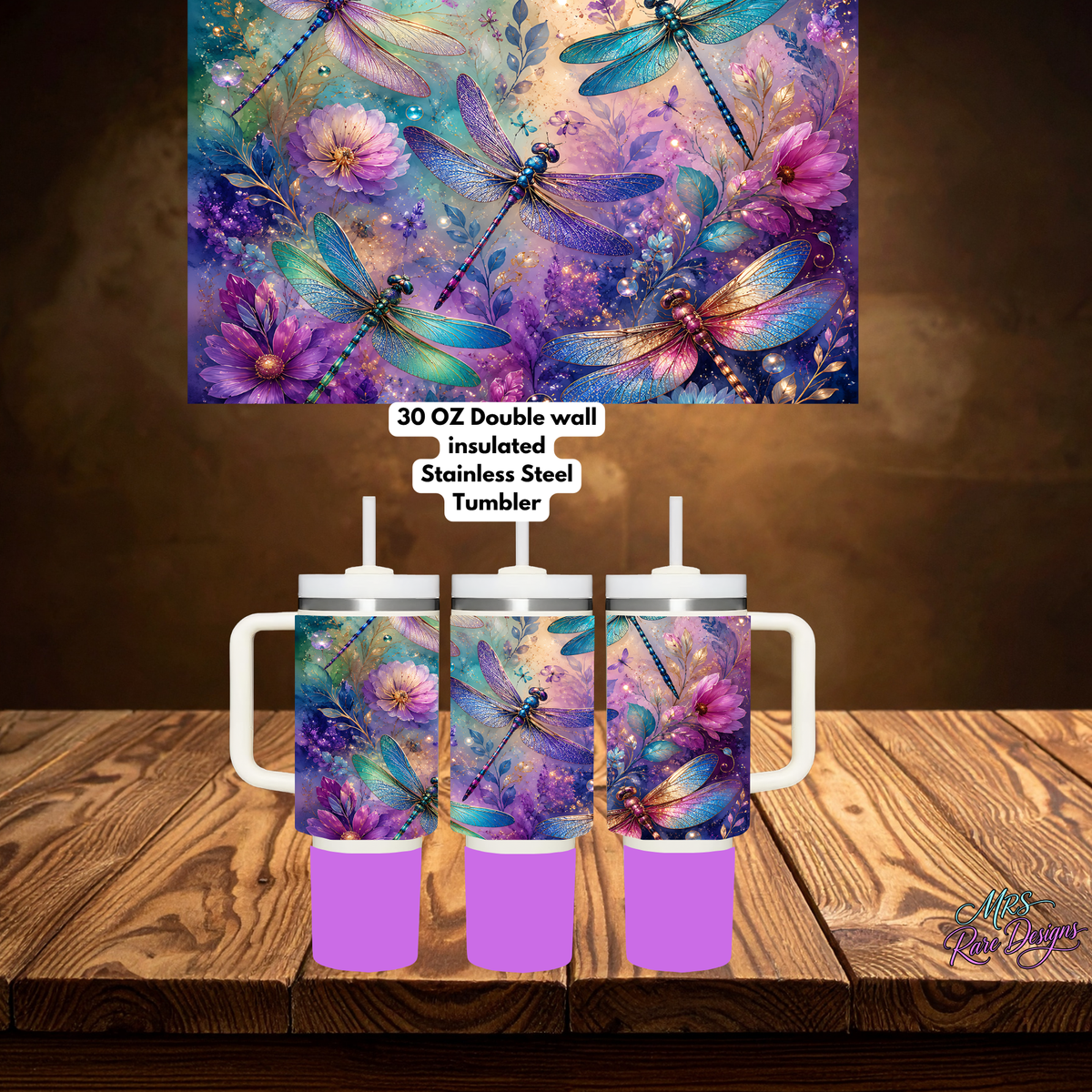 "Dragonfly Dreams" 30oz Insulated Tumbler with Handle & Straw