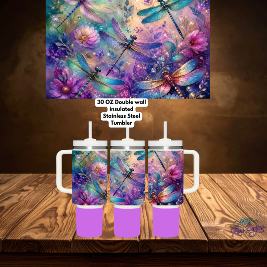 "Dragonfly Dreams" 30oz Insulated Tumbler with Handle & Straw