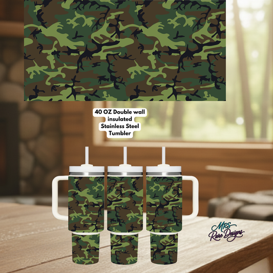 Classic Woodland Camouflage 40oz Stainless Steel Insulated Tumbler with Handle