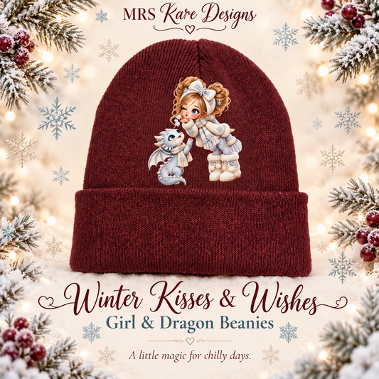 Winter Wishes Burgundy Girl & Dragon Beanie