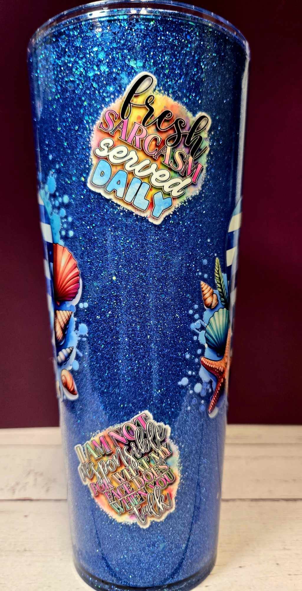 Sassy Seas Blue Glitter Tumbler