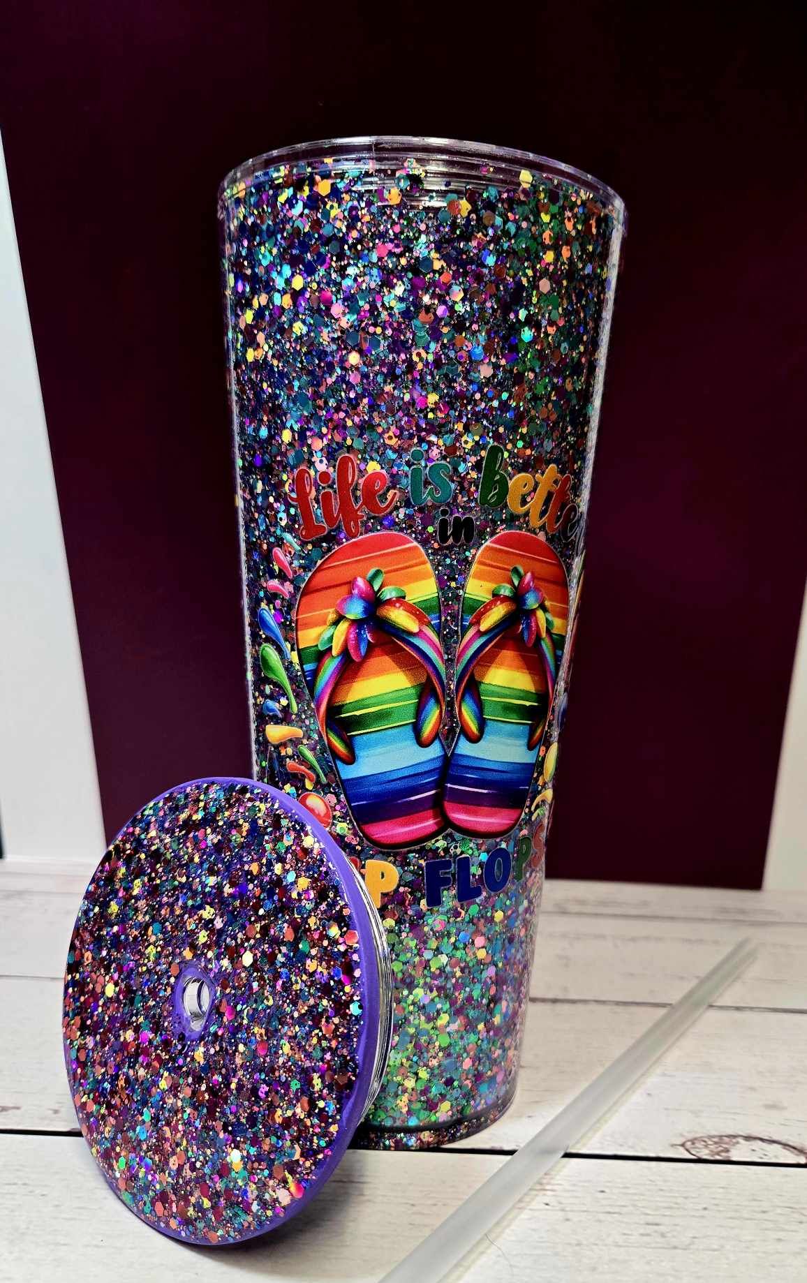 Summer Sparkle Flip Flop Glitter Tumbler