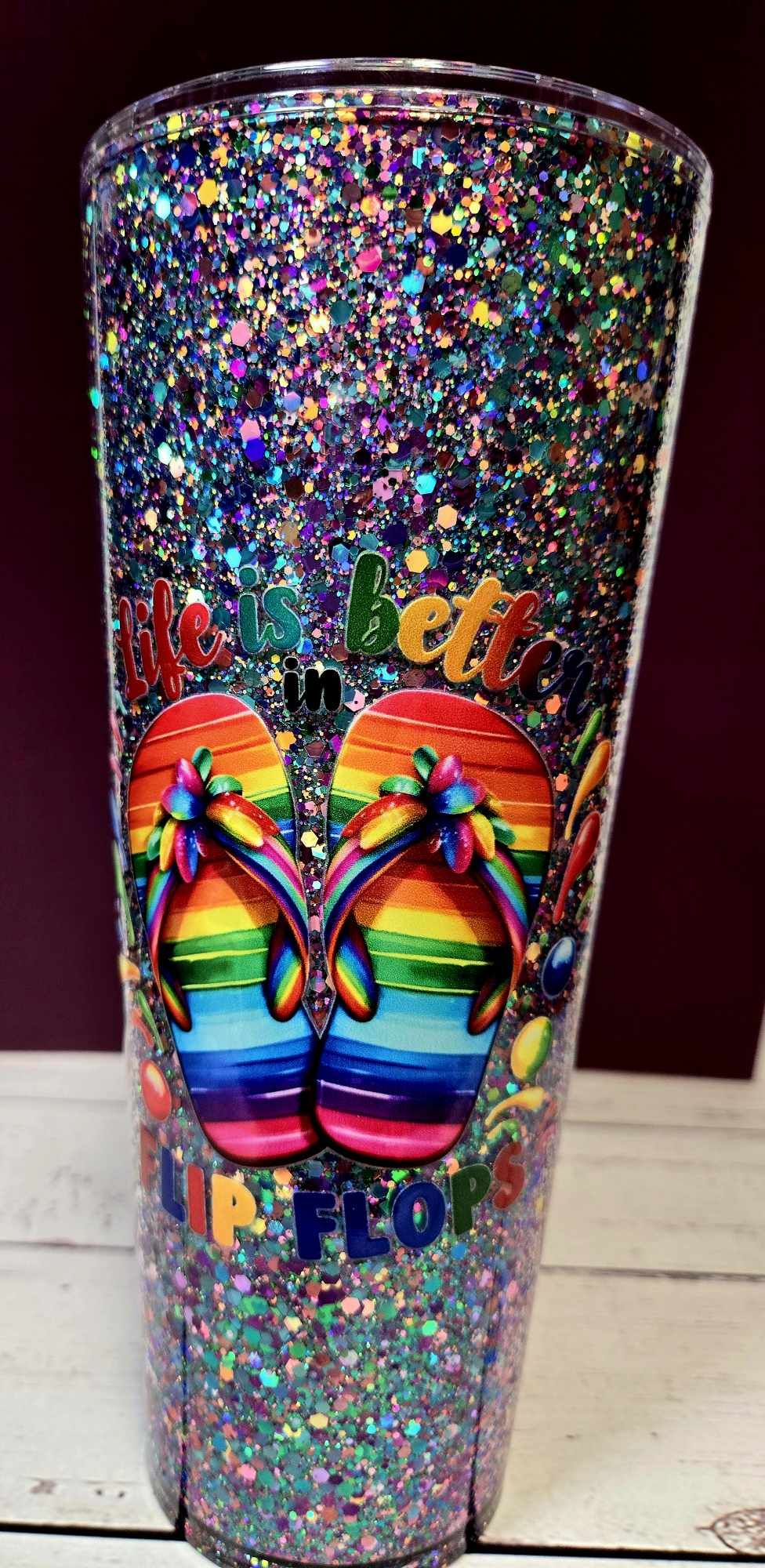 Summer Sparkle Flip Flop Glitter Tumbler