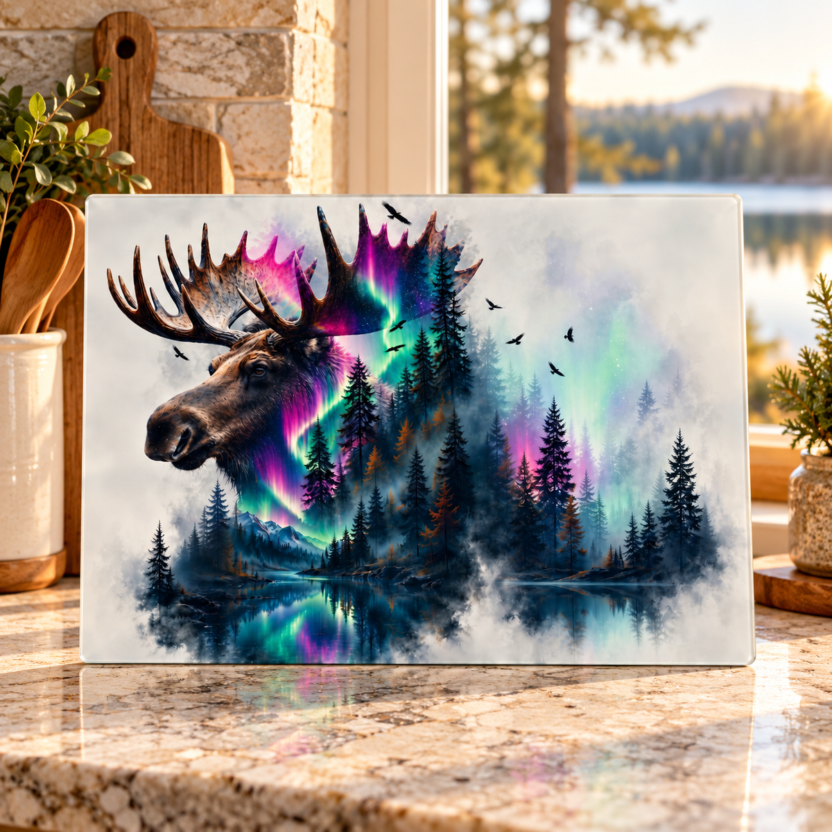 Northern Majesty Moose Glass Cutting Board – 11 × 7.87 Inch
