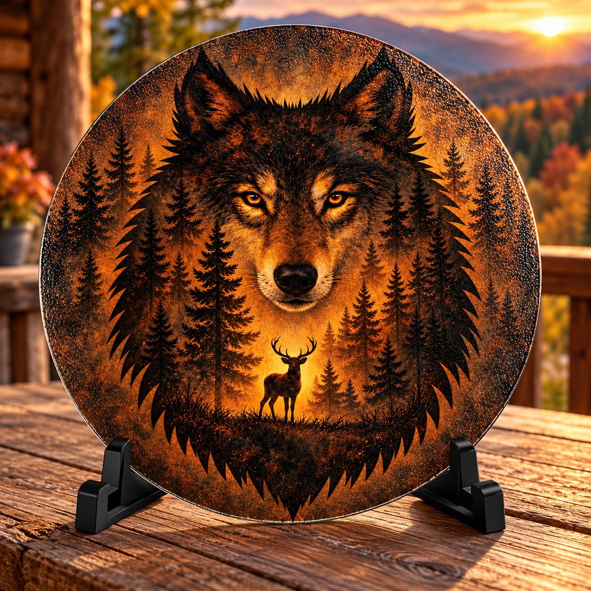 Amber Wilderness Wolf 11.8-Inch Round Glass Cutting Board