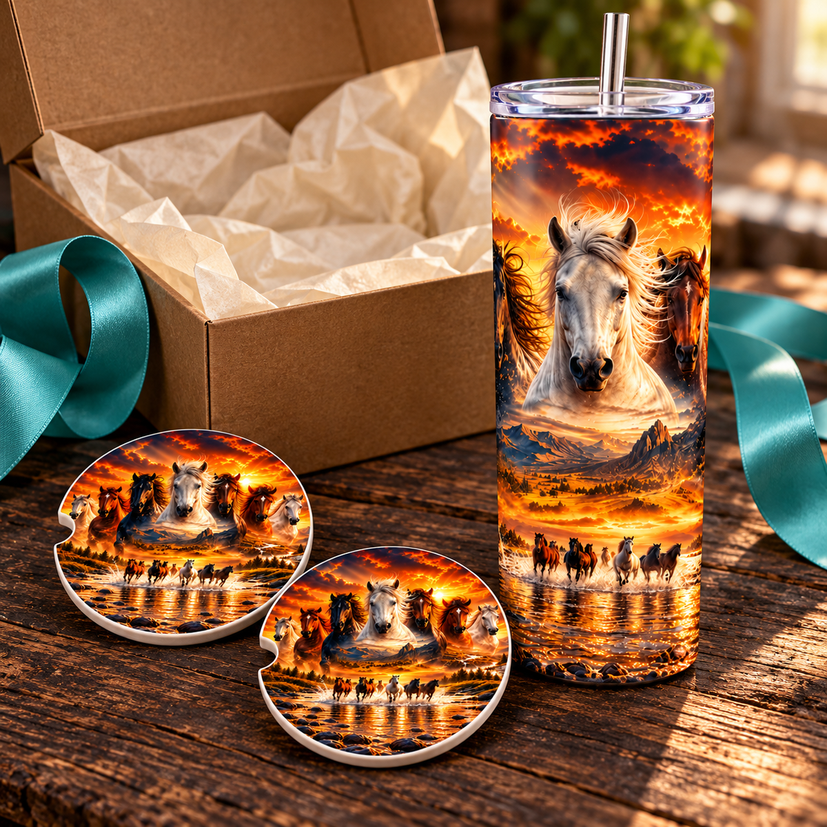 Wild & Free Gift Set (20 oz Stainless Steel Tumbler + 2 Ceramic Car Coasters)