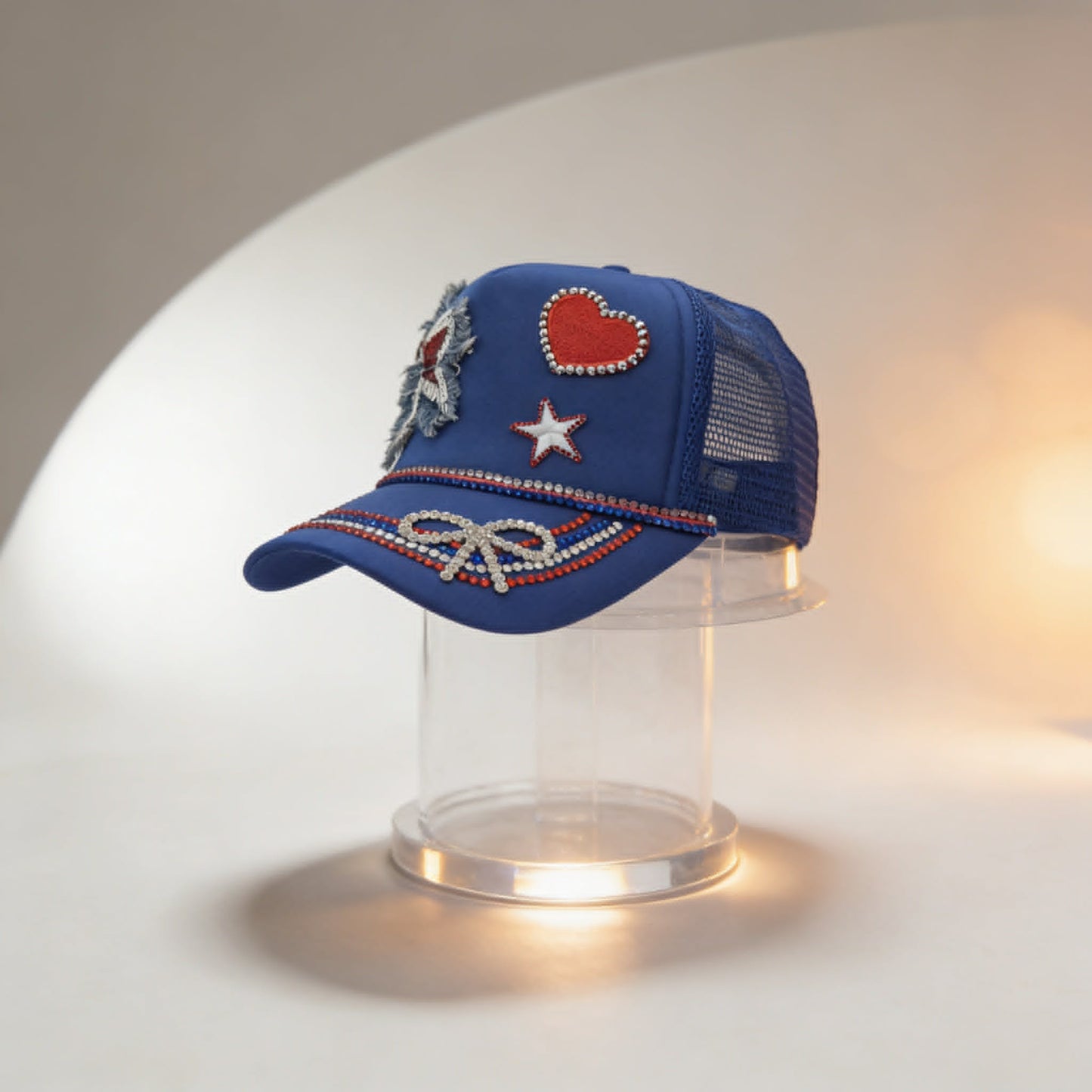 "Liberty Belle Rhinestone Glam Trucker Hat"