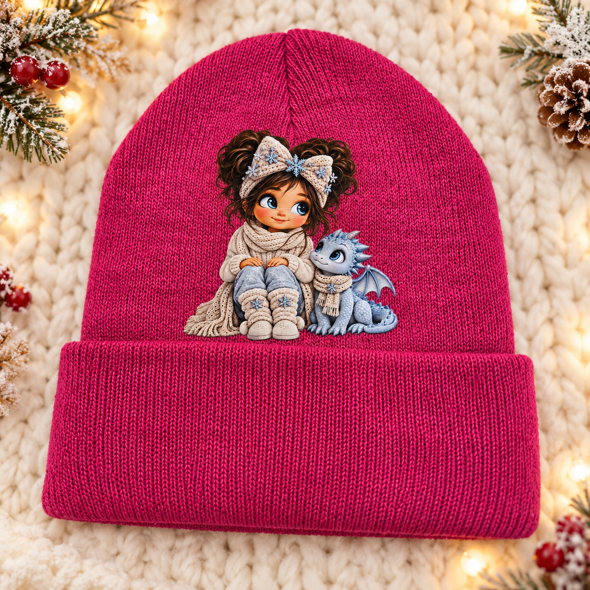 Winter Magic Friends Pink Girl & Dragon Beanie