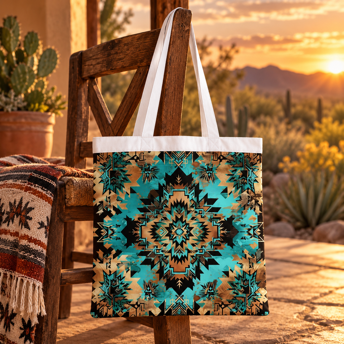 Western Charm Turquoise Southwestern Tote Bag
