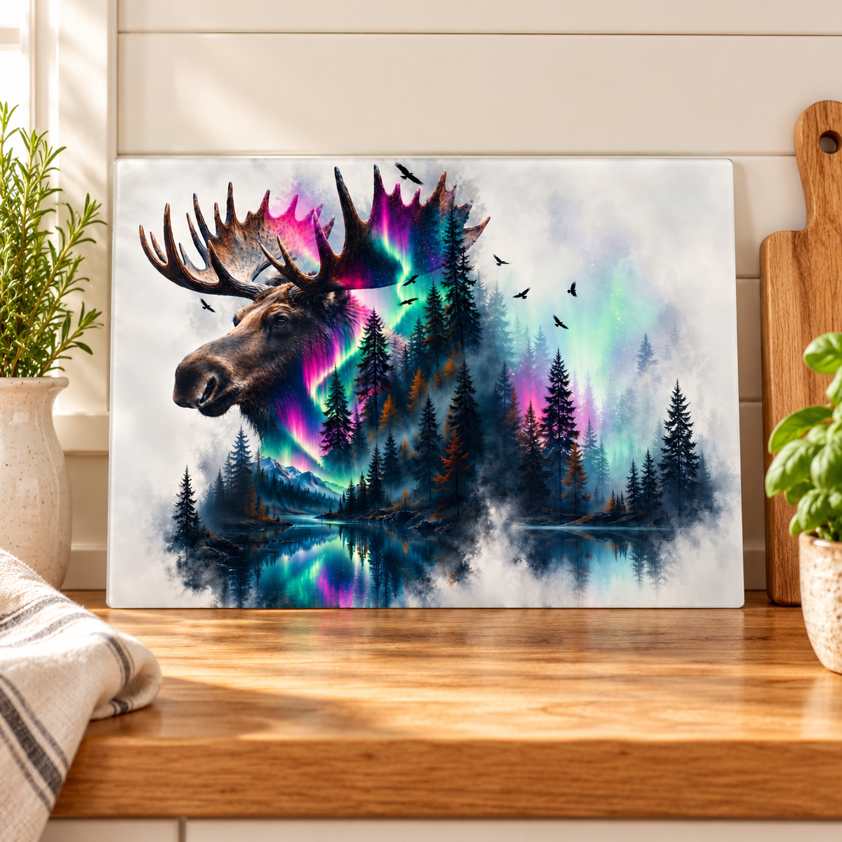 Northern Majesty Moose Glass Cutting Board – 11 × 7.87 Inch