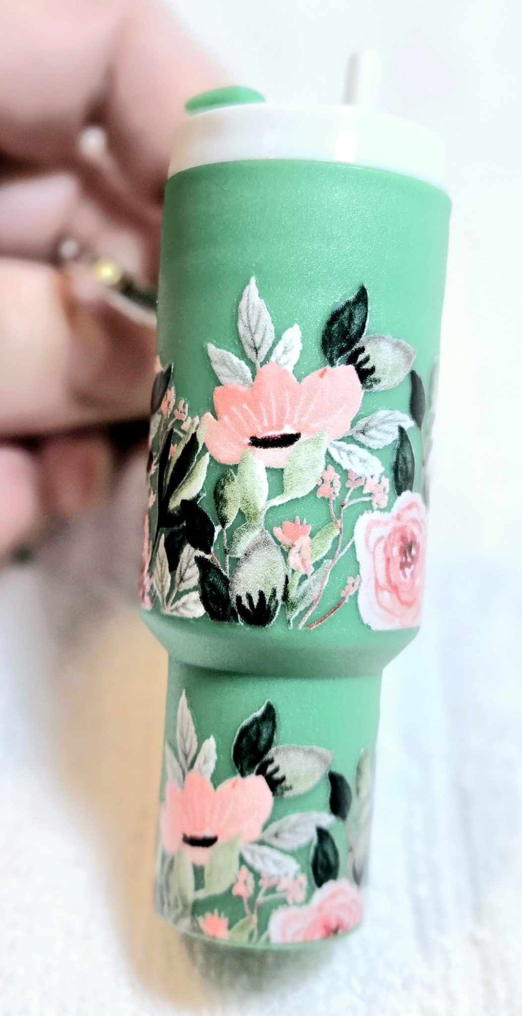🌿 Minty Meadow Tumbler Keychain – Rose Garden Edition