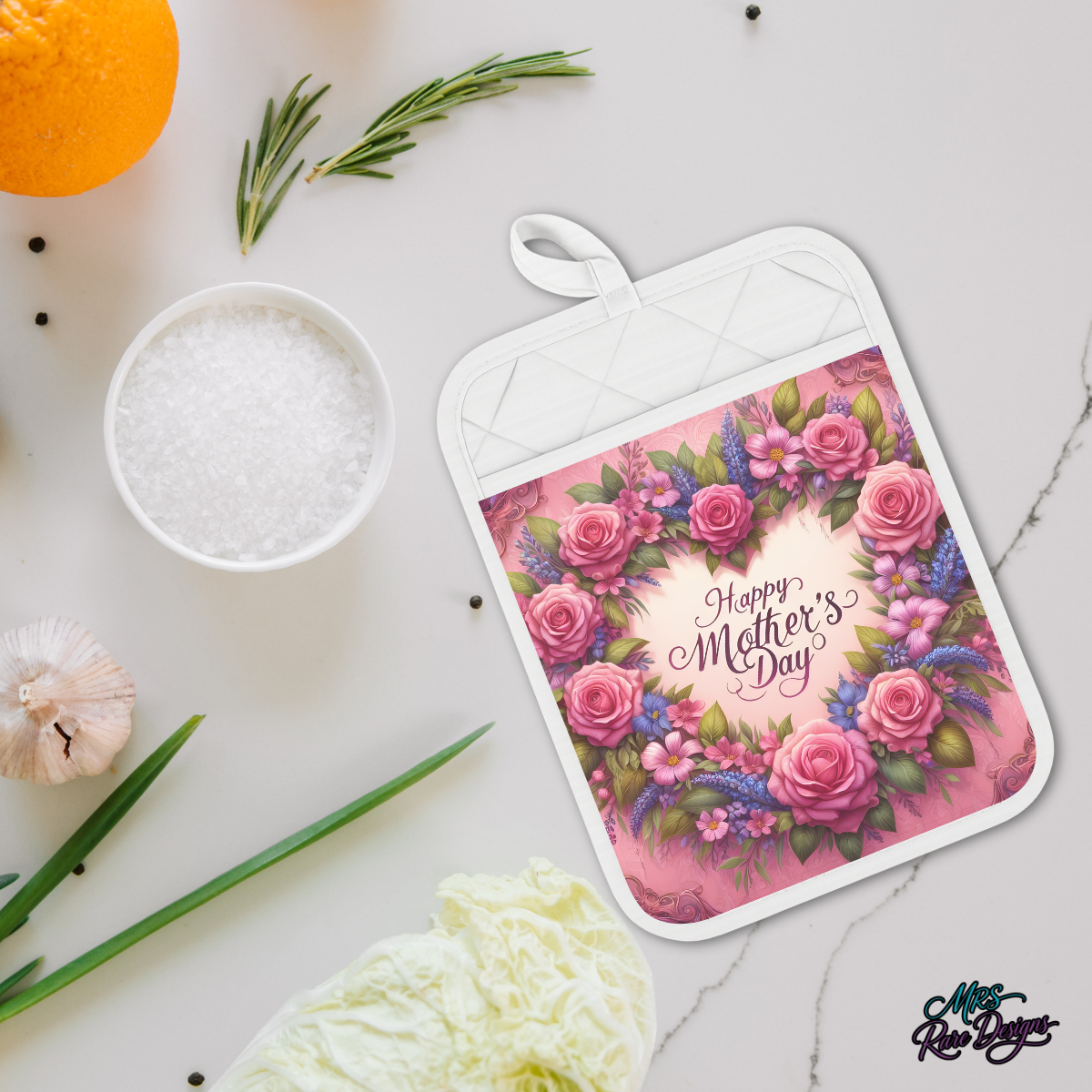 Happy Mother’s Day Floral Pocket Oven Mitt – Heat Resistant Kitchen Gift