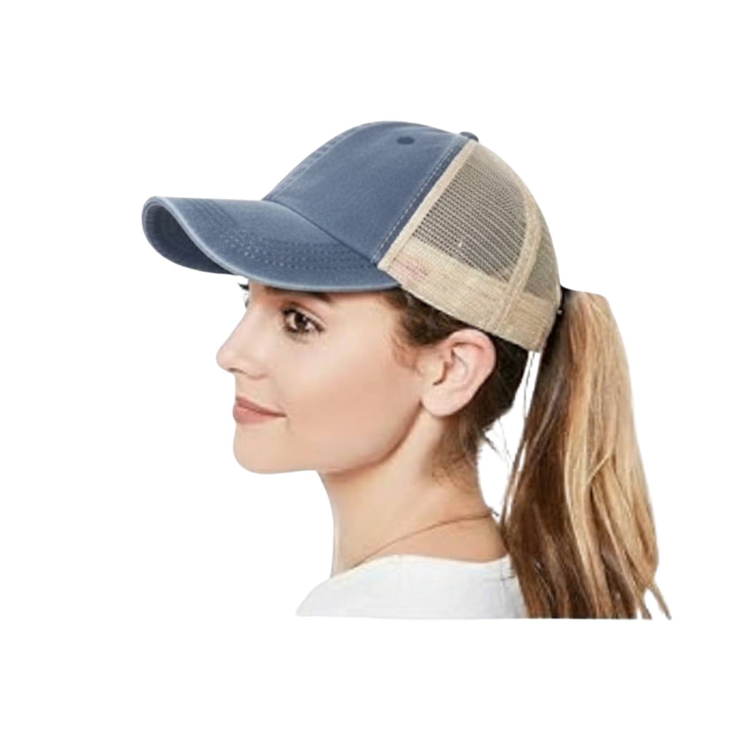 Vintage Washed Blue Distressed Butterfly Floral Baseball Cap – 80% Polyester 20% Cotton Trucker Hat with DTF Patch for Men & Women