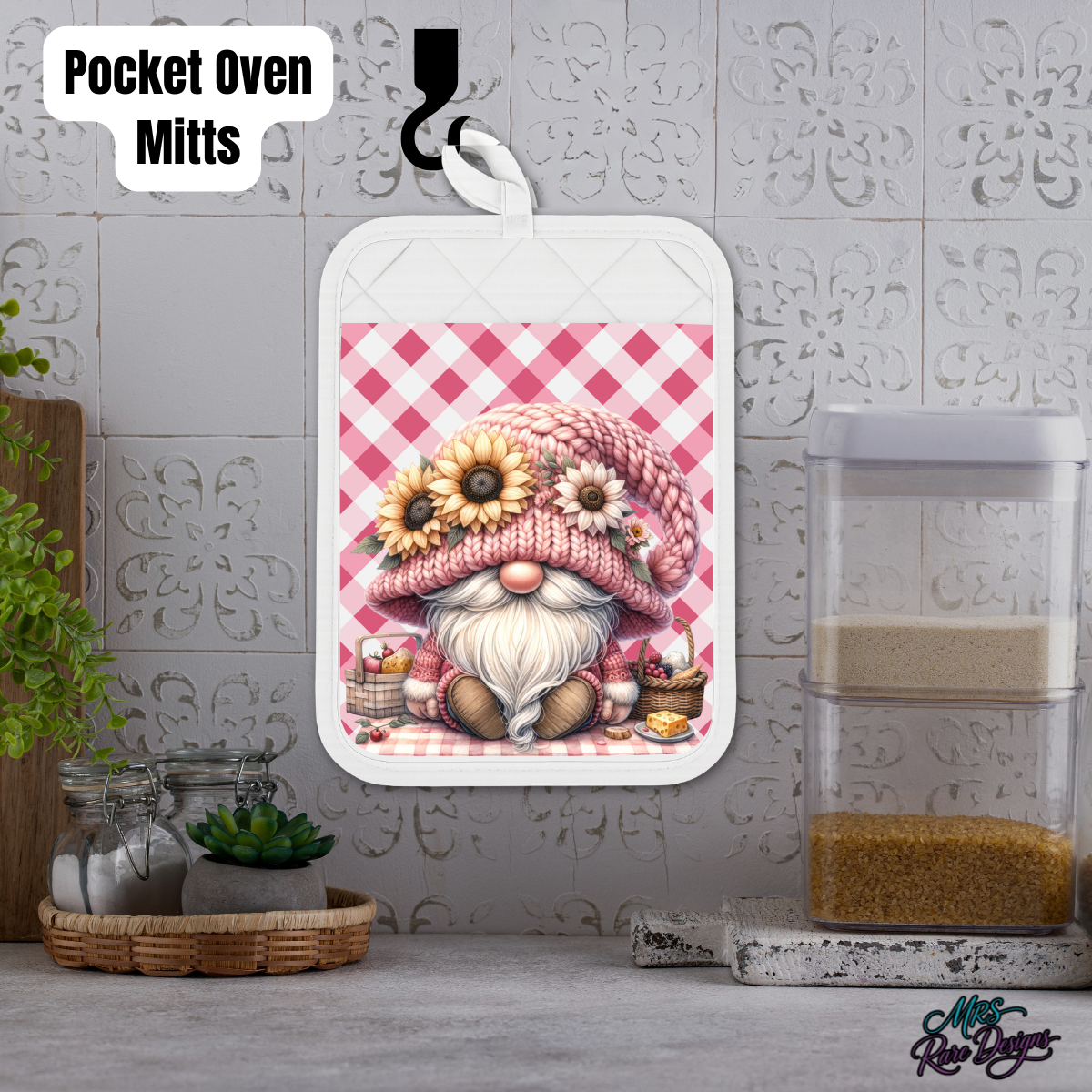 Pink Gingham Gnome Cottage Kitchen Gift Set (Individual or Full Bundle)