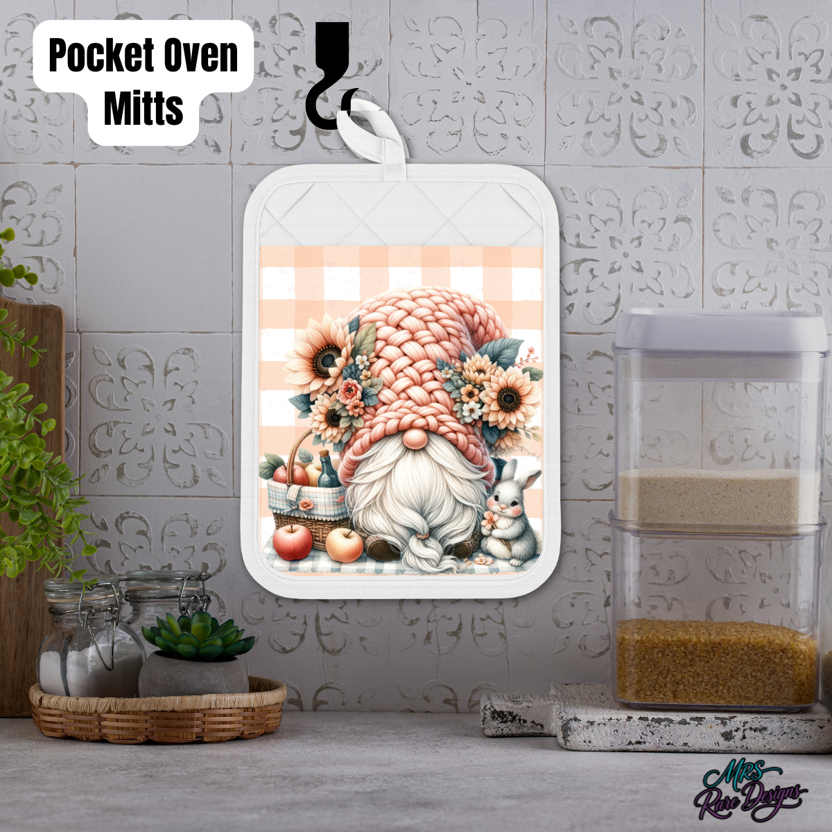 Peach Gingham Gnome Cottage Kitchen Baking & Candle Gift Set (Individual or Full Bundle)