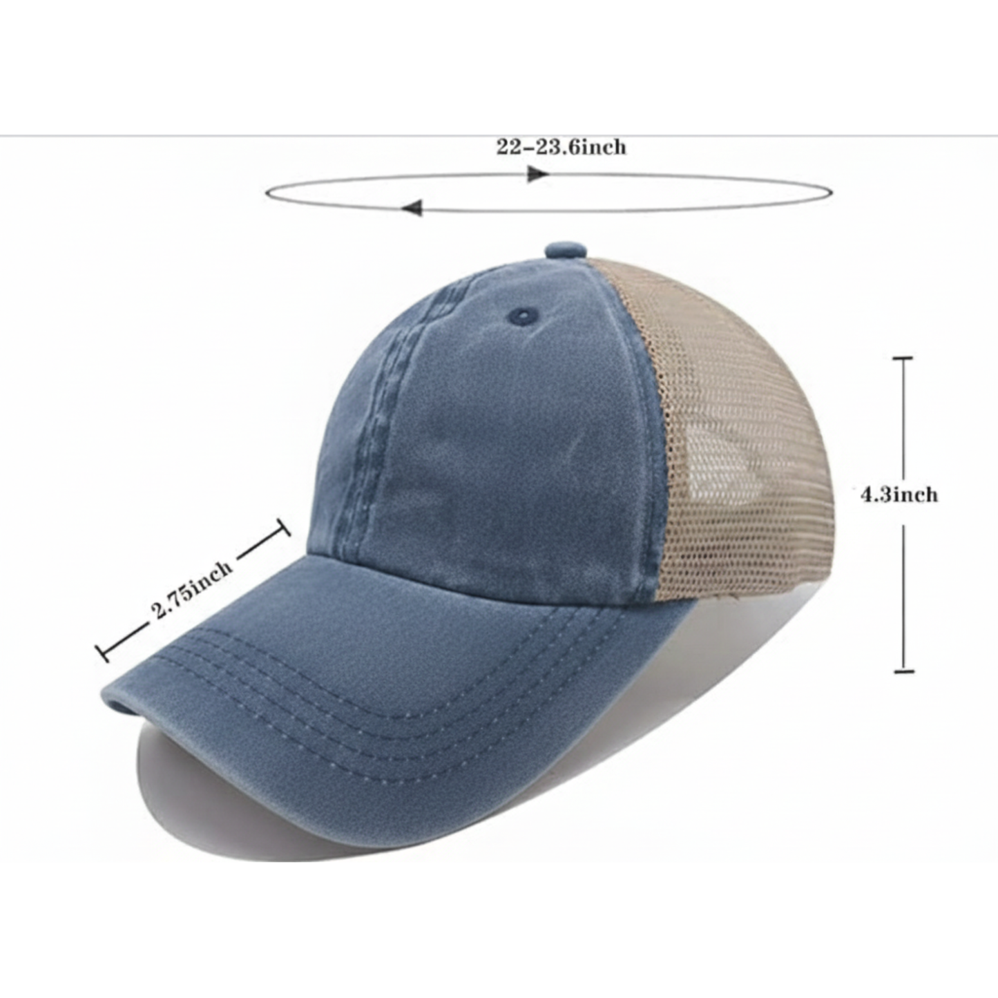 Vintage Washed Distressed Baseball Cap – Denim Blue | Unisex Adjustable Mesh Back Hat with “Stay Groovy” DTF Patch