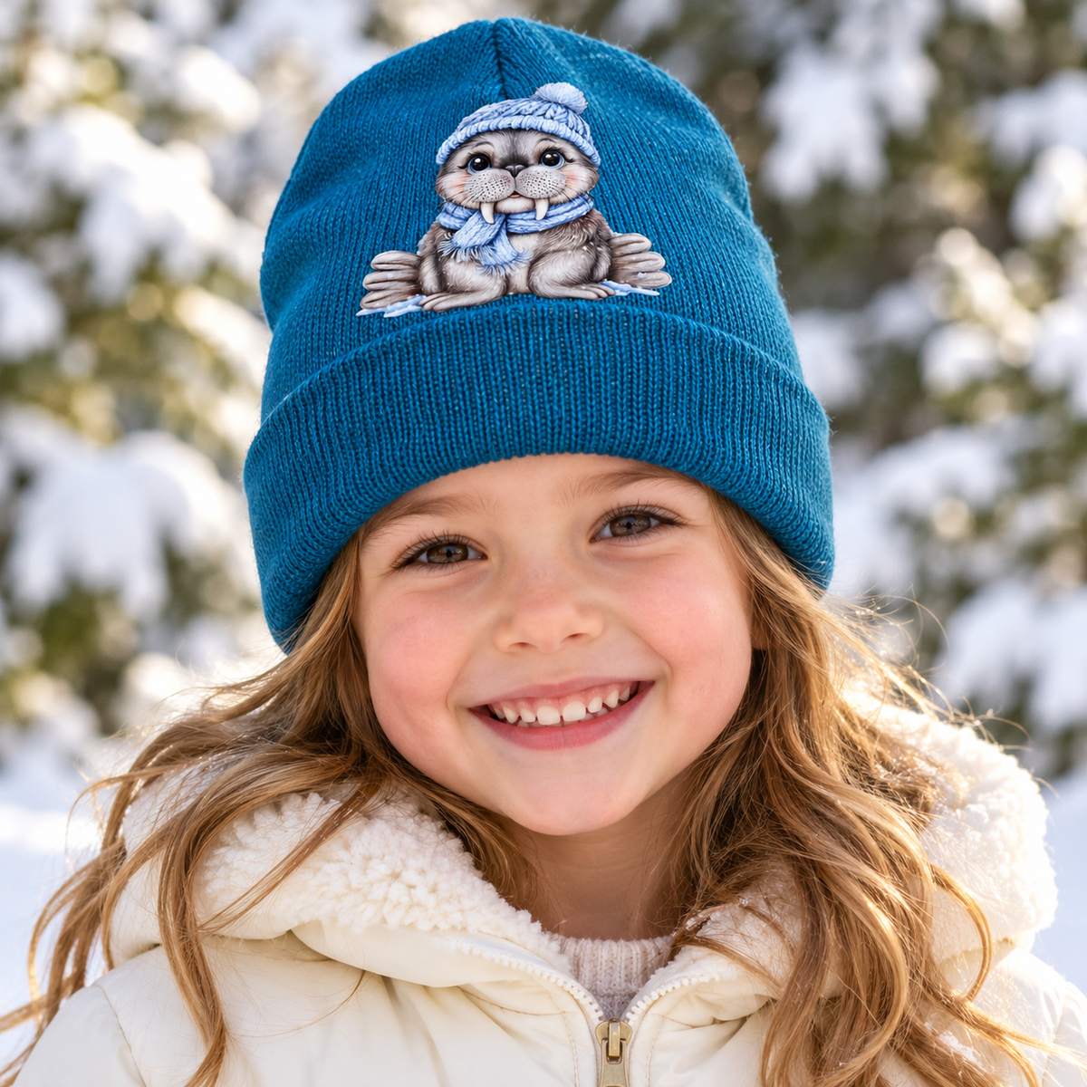 Arctic Sweetheart Teal Kids’ Walrus Beanie