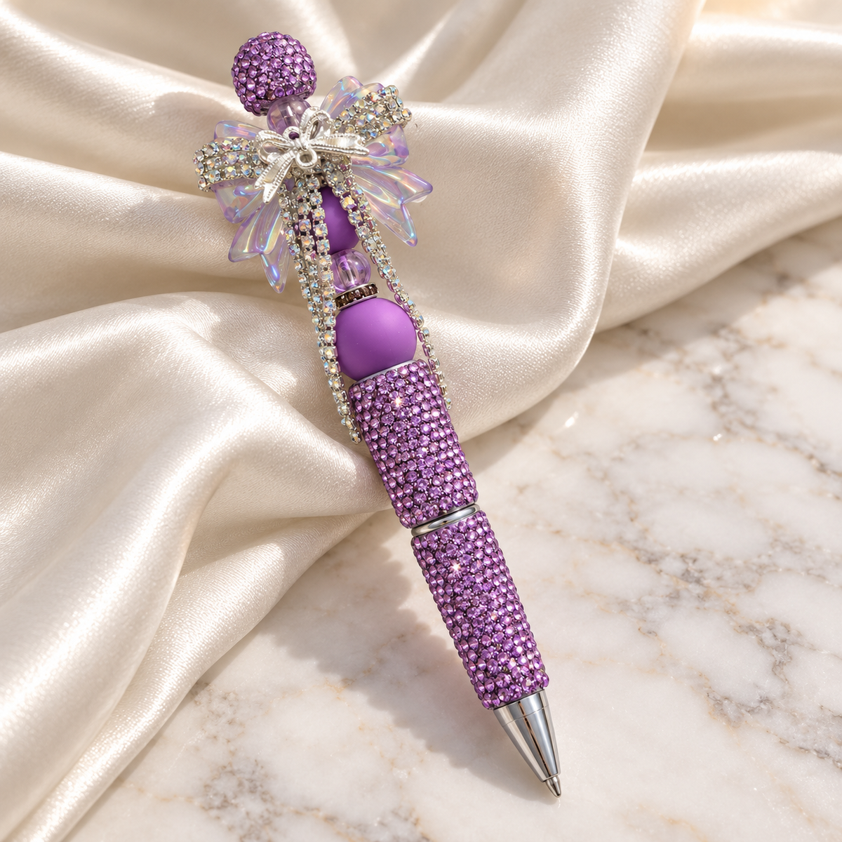 Amethyst Charm Purple Rhinestone Bow Pen