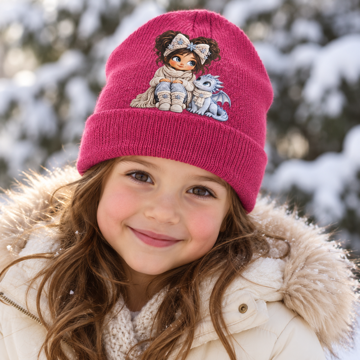 Winter Magic Friends Pink Girl & Dragon Beanie