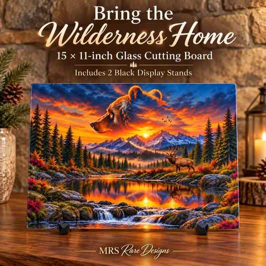 Bear Valley Sunset 15 × 11-Inch Glass Cutting Board with Display Stands