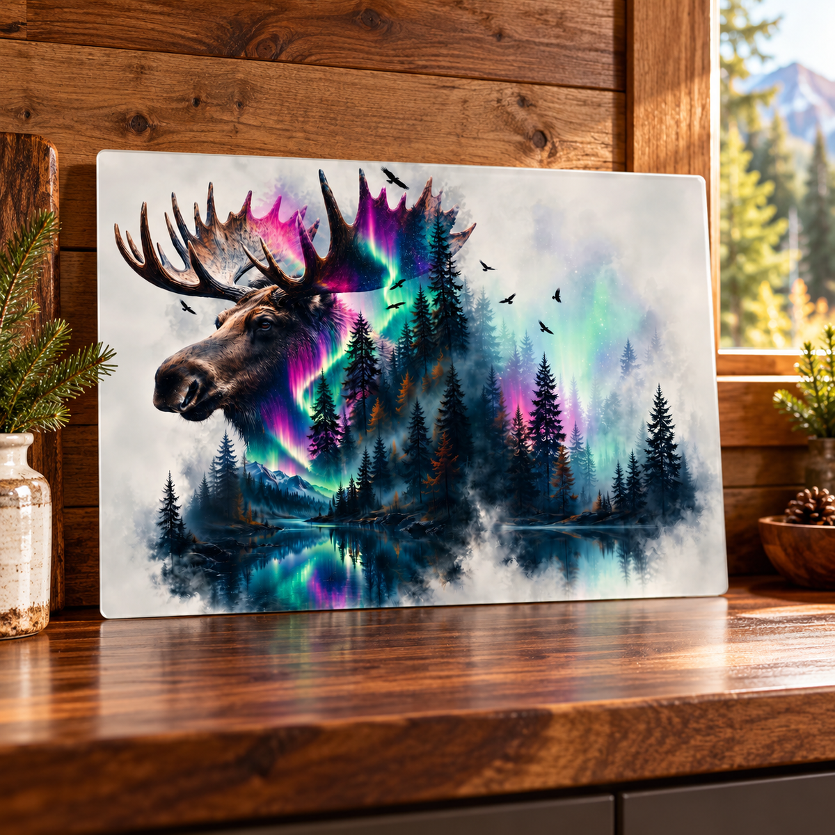 Northern Majesty Moose Glass Cutting Board – 11 × 7.87 Inch