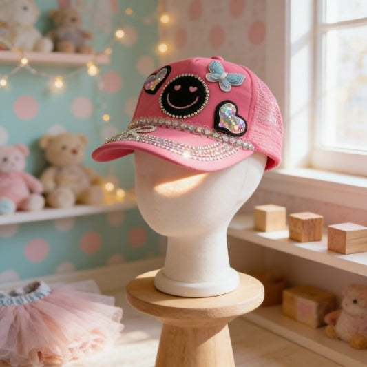 The Happy Heart Rhinestone Trucker Hat — "Good Vibes Only" Edition