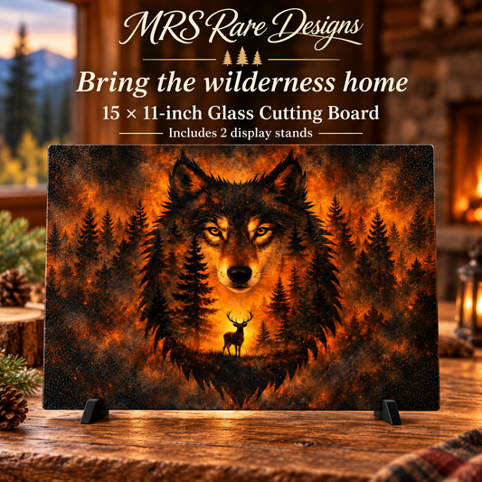 Amber Wilderness Wolf 15 × 11-Inch Glass Cutting Board