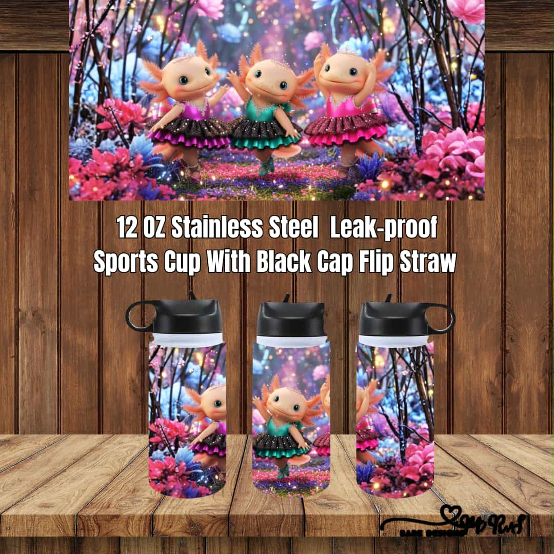 Axolotl Ballet 12oz Kids Sports Cup – Leak-Proof Flip Straw