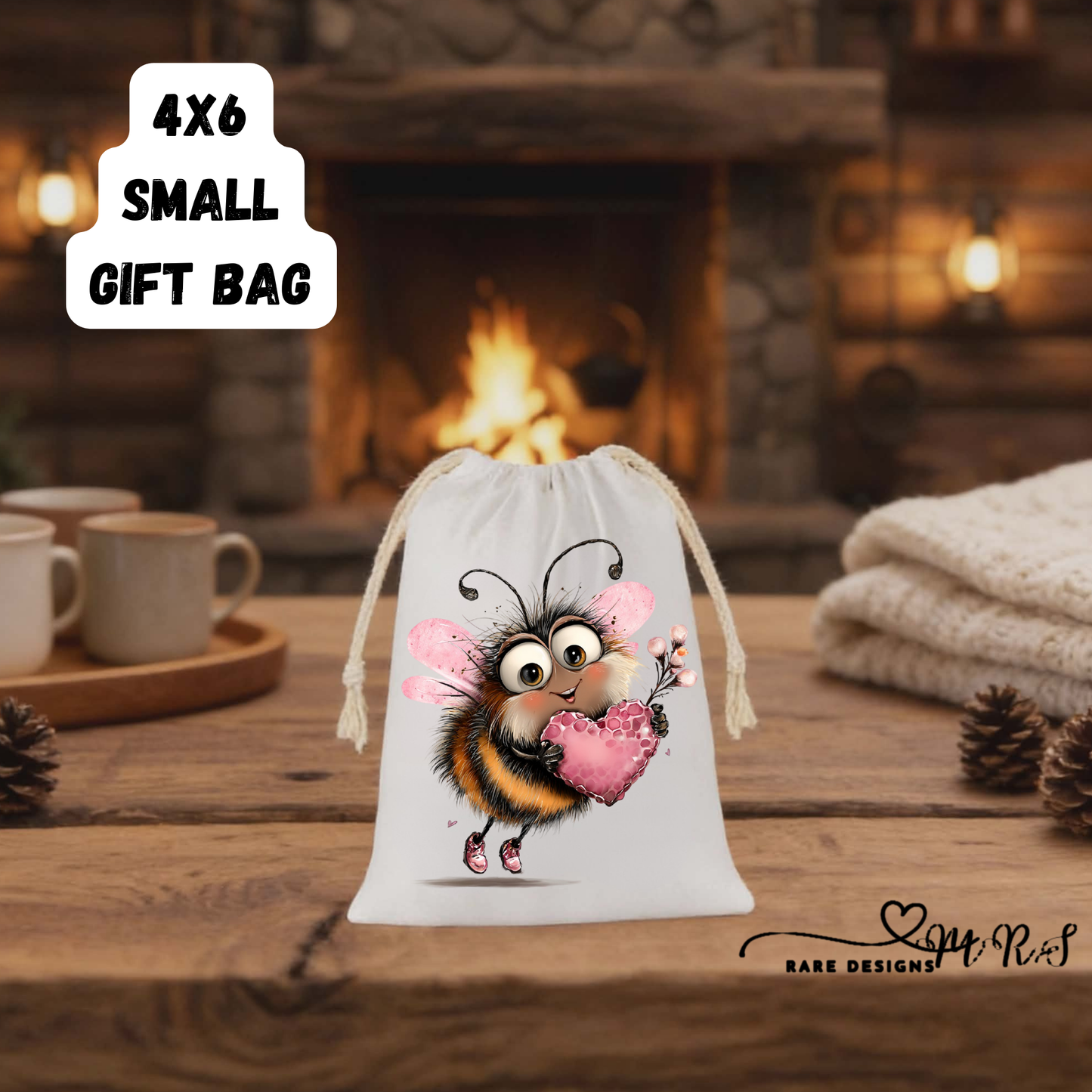 Bee Love Collection – Cute Valentine’s 4x6 Small Gift Bags by Rare Designs