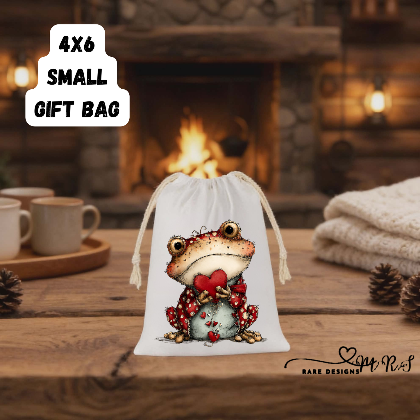 Whimsical Love Frog 4x6 Small Gift Bag Collection – Romantic Drawstring Valentine Gift Bags by Rare Designs