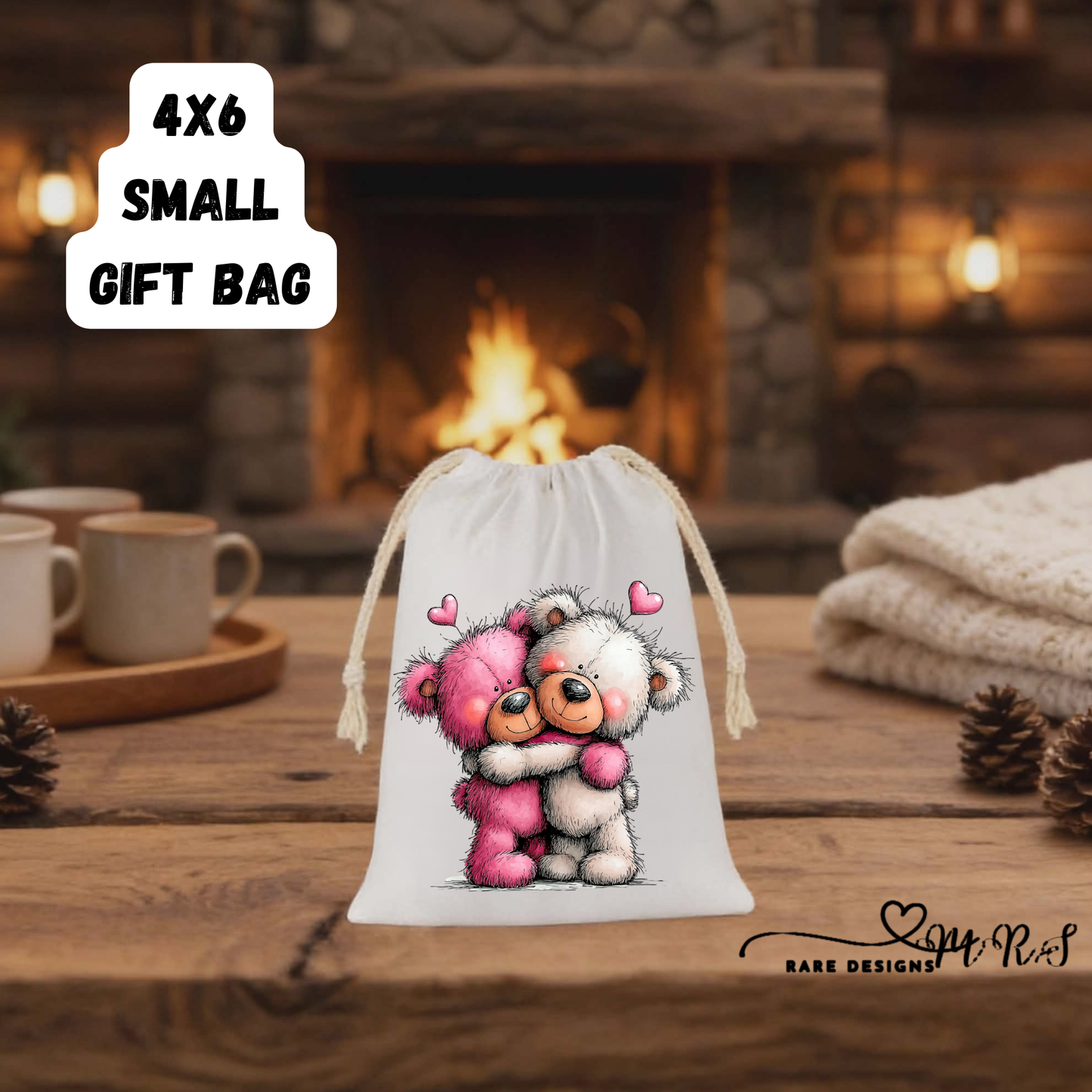 Adorable Teddy Bear Small Gift Bag Collection – 4x6 Valentine’s Day Drawstring Bags for Cute Romantic Gifts