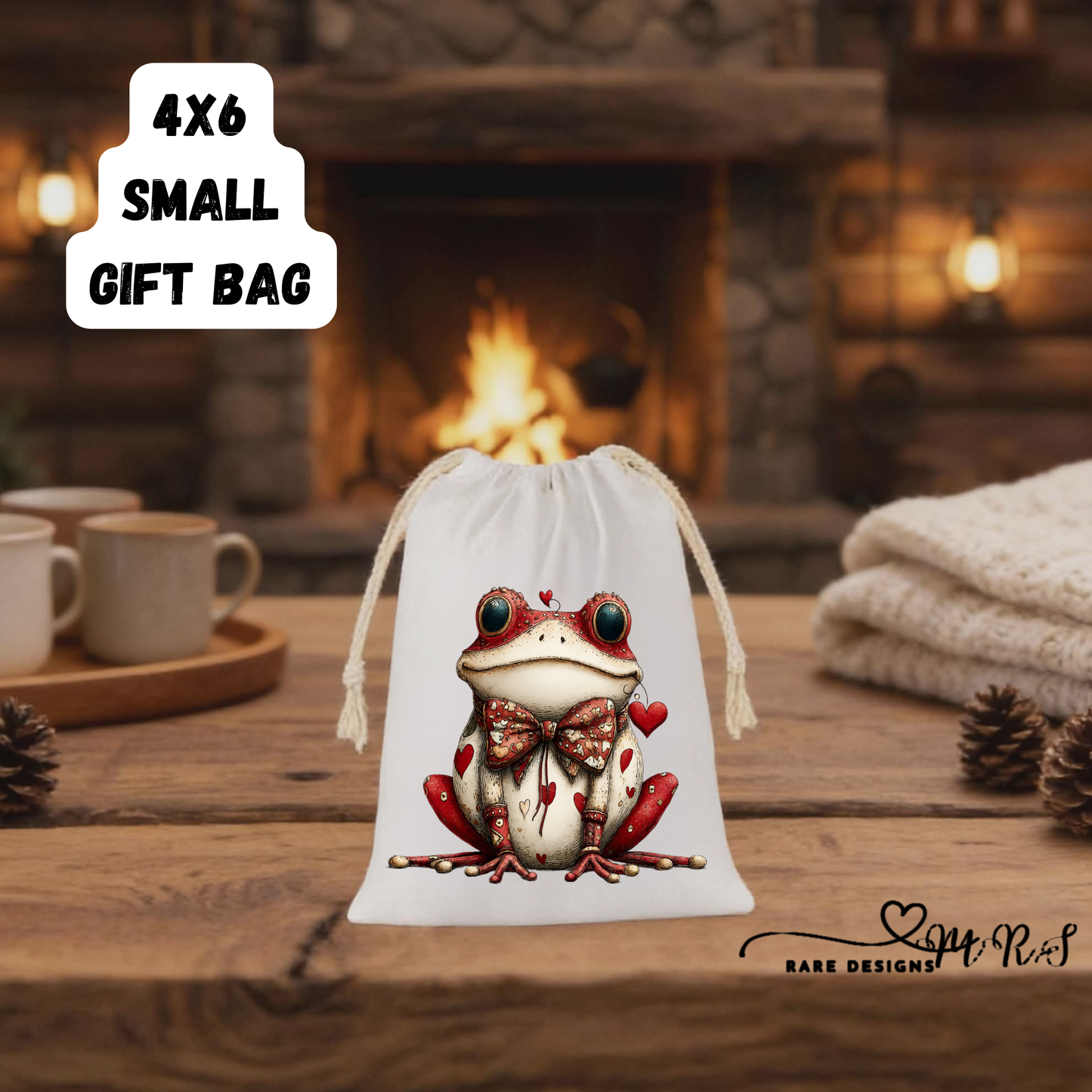 Whimsical Love Frog 4x6 Small Gift Bag Collection – Romantic Drawstring Valentine Gift Bags by Rare Designs