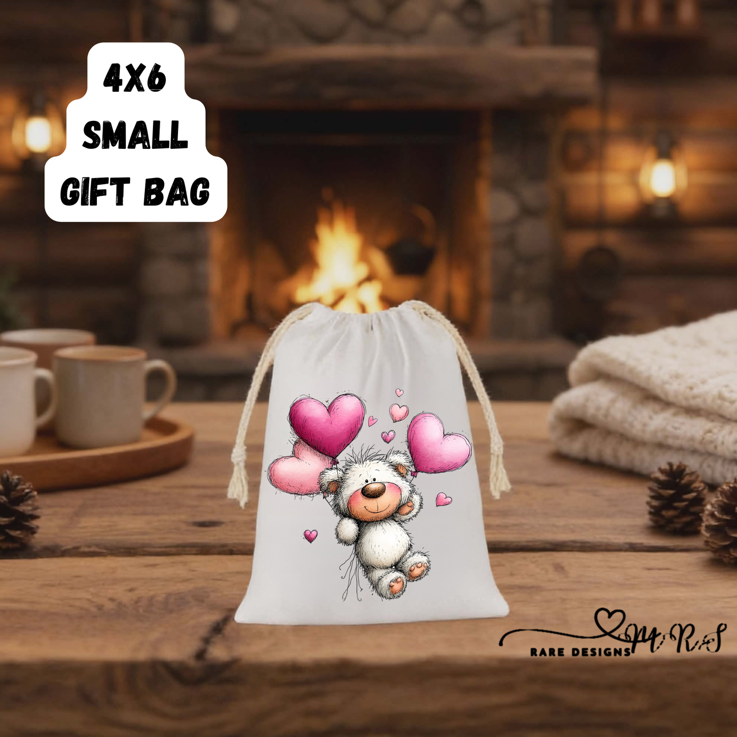 Adorable Teddy Bear Small Gift Bag Collection – 4x6 Valentine’s Day Drawstring Bags for Cute Romantic Gifts