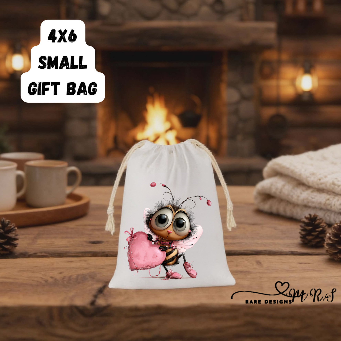 Bee Love Collection – Cute Valentine’s 4x6 Small Gift Bags by Rare Designs