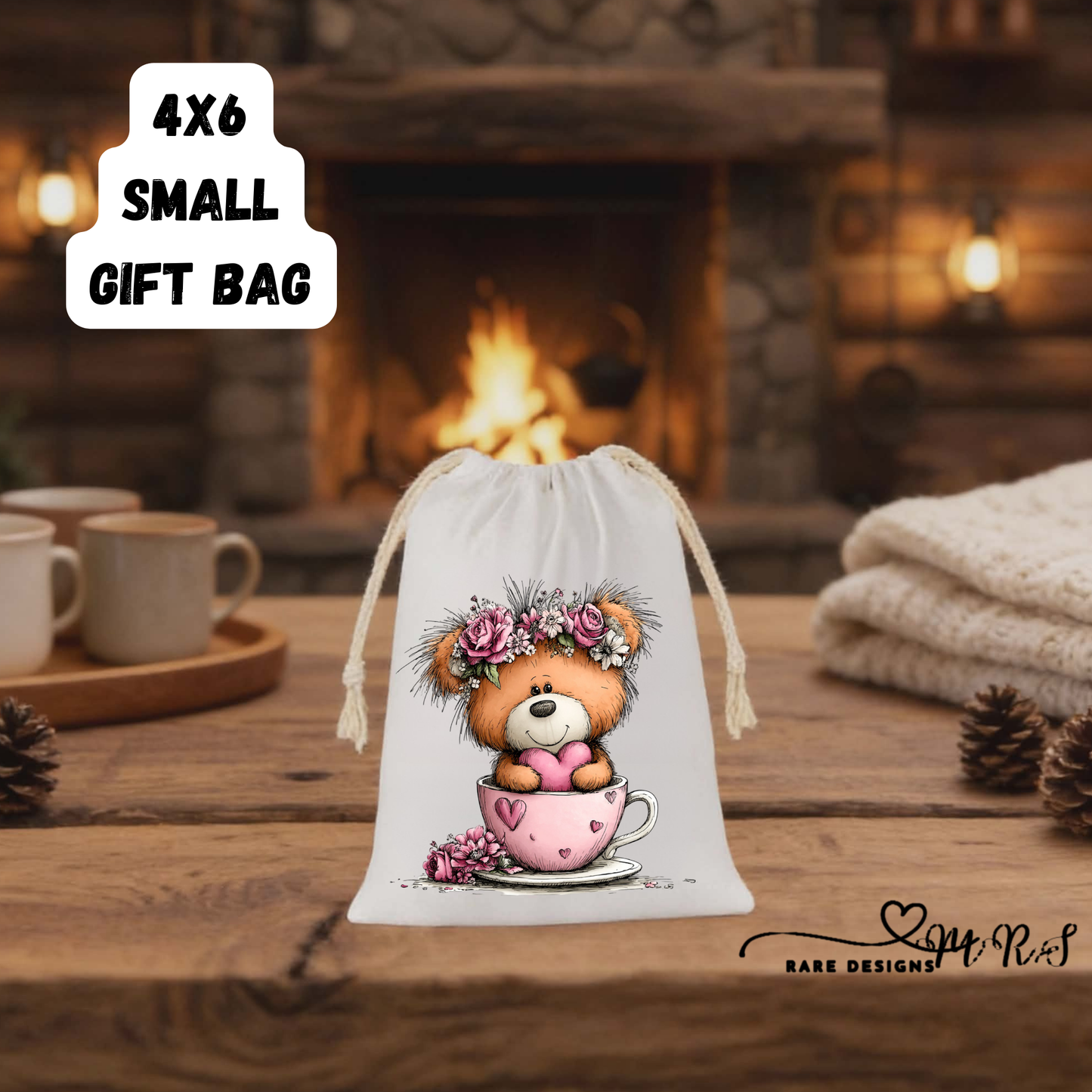 Adorable Teddy Bear Small Gift Bag Collection – 4x6 Valentine’s Day Drawstring Bags for Cute Romantic Gifts