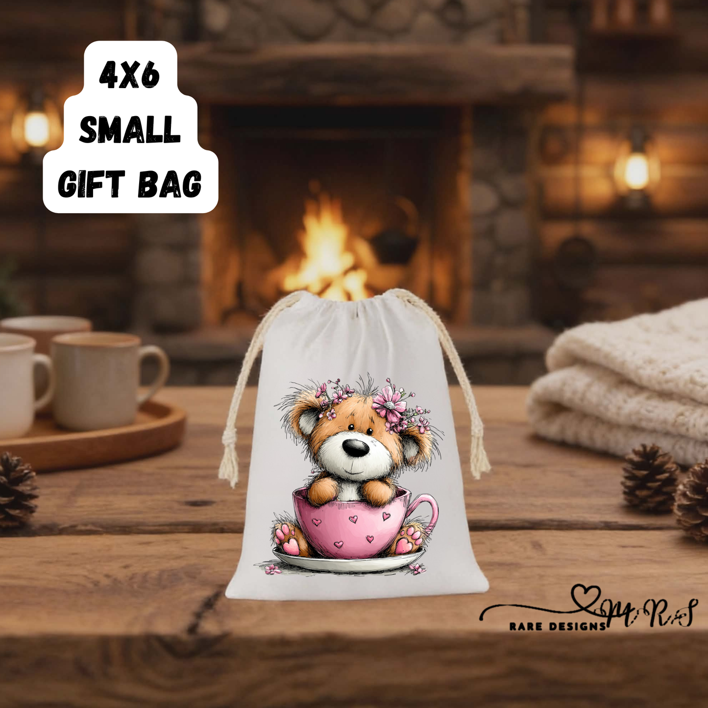 Adorable Teddy Bear Small Gift Bag Collection – 4x6 Valentine’s Day Drawstring Bags for Cute Romantic Gifts