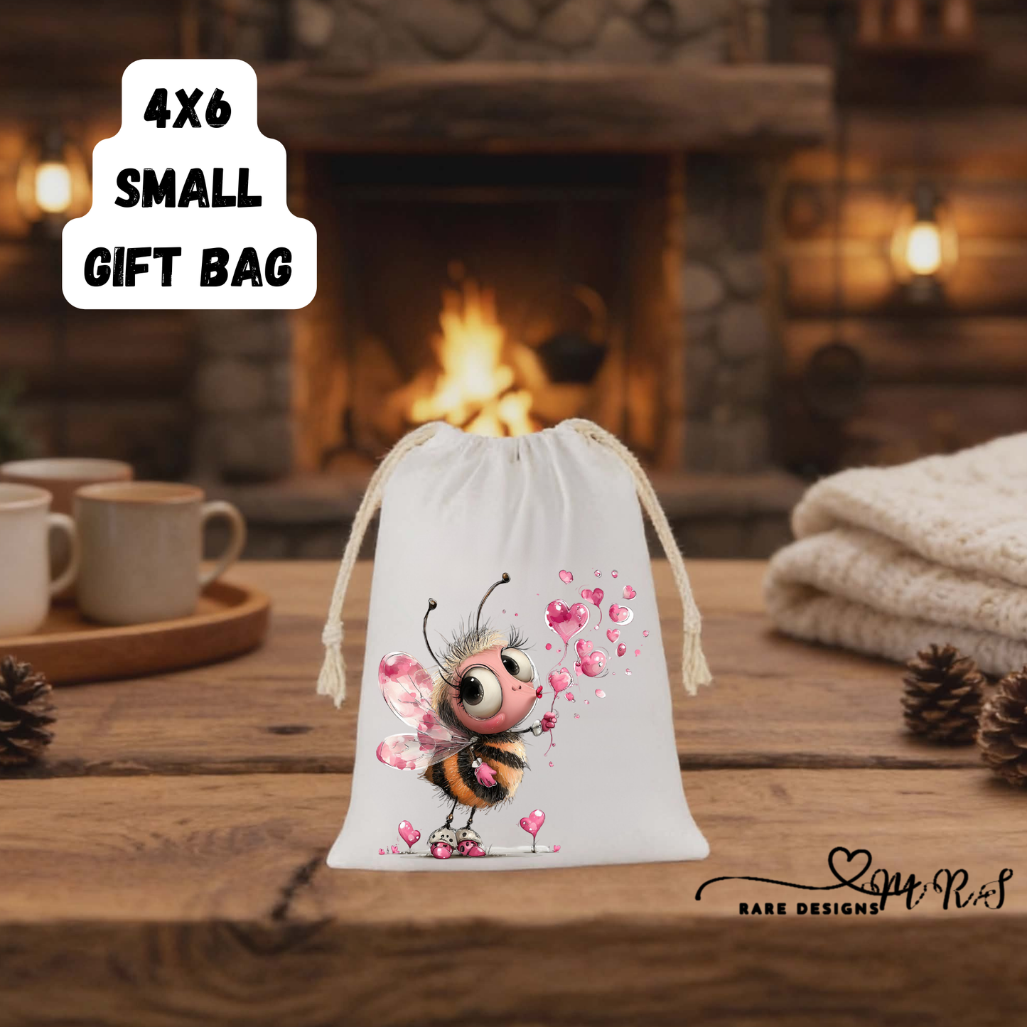 Bee Love Collection – Cute Valentine’s 4x6 Small Gift Bags by Rare Designs