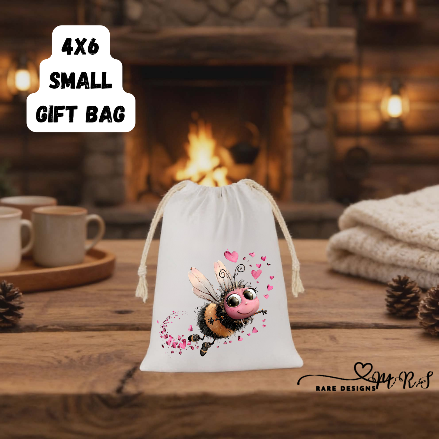 Bee Love Collection – Cute Valentine’s 4x6 Small Gift Bags by Rare Designs