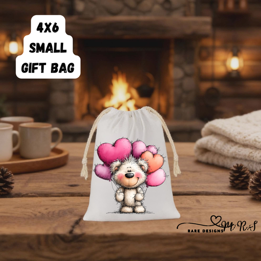 Adorable Teddy Bear Small Gift Bag Collection – 4x6 Valentine’s Day Drawstring Bags for Cute Romantic Gifts