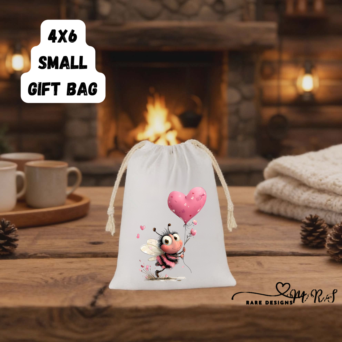 Bee Love Collection – Cute Valentine’s 4x6 Small Gift Bags by Rare Designs