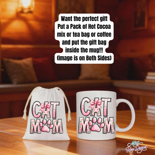 Cat Mom Mug & Small Gift Bag Set – Perfect Gift for Proud Cat Lovers