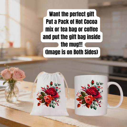 Romantic Roses Mug & Gift Bag Set – Perfect Coffee, Tea & Cocoa Gift Combo