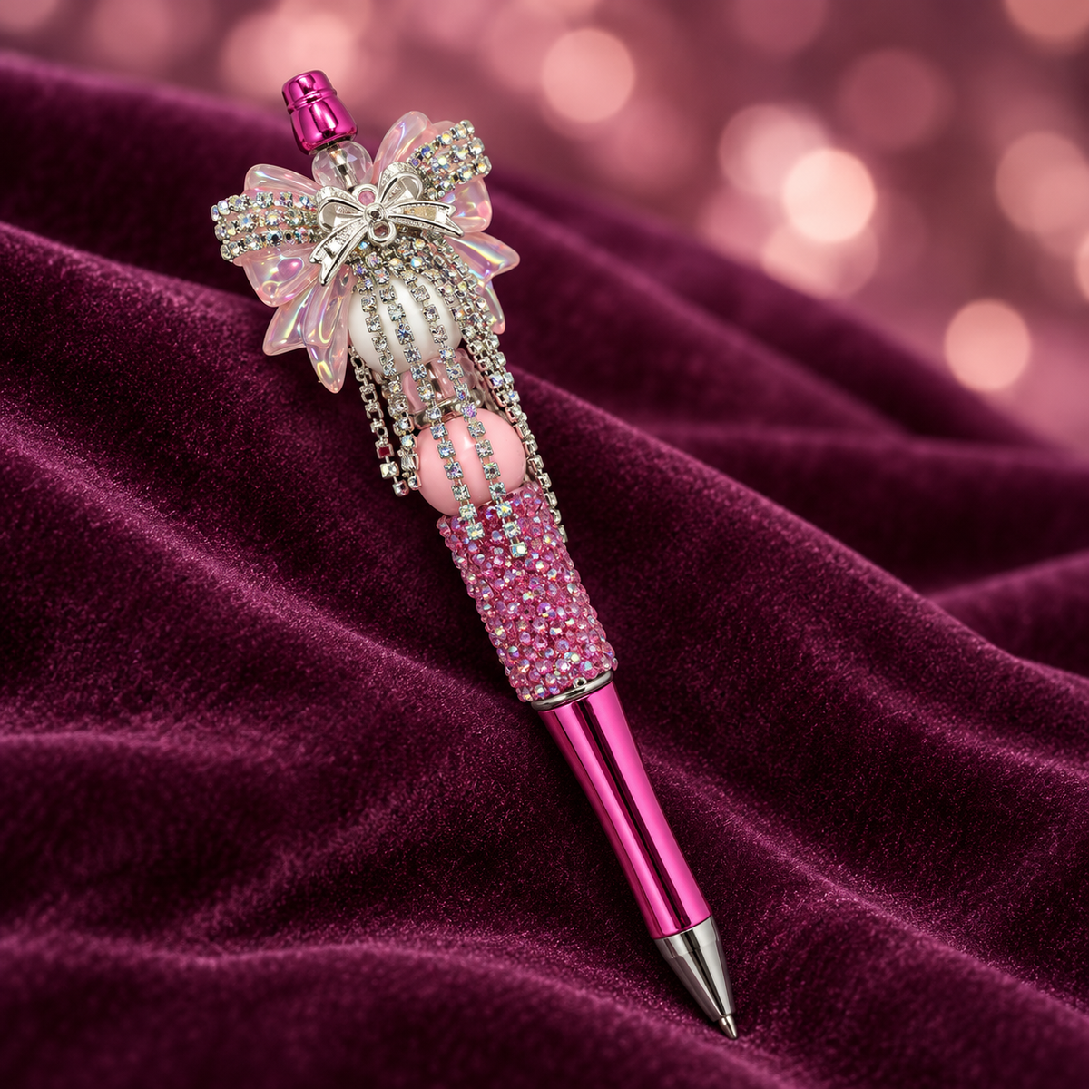 Blush & Bling Pink Rhinestone Bow Pen