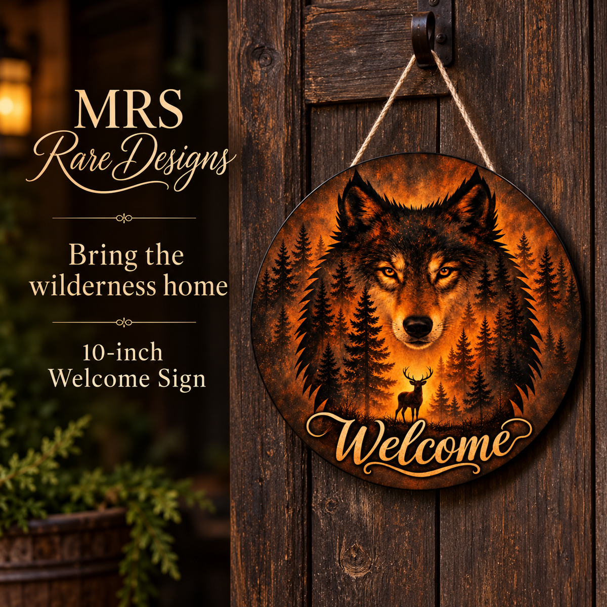 Amber Wilderness Wolf 10-Inch Welcome Sign