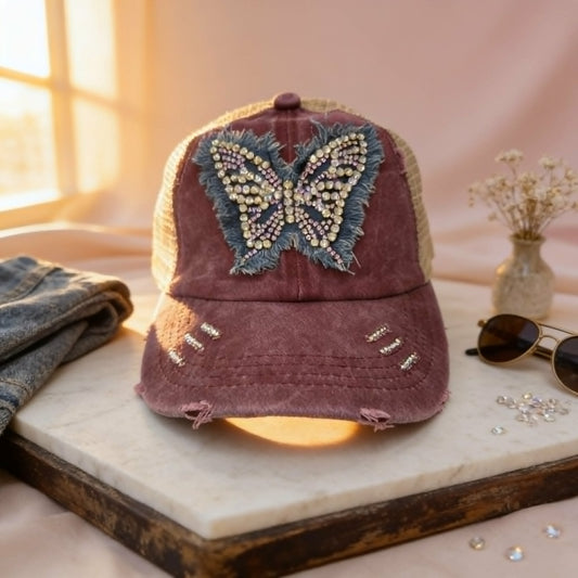 The Butterfly Effect Rhinestone Fringe Trucker Hat