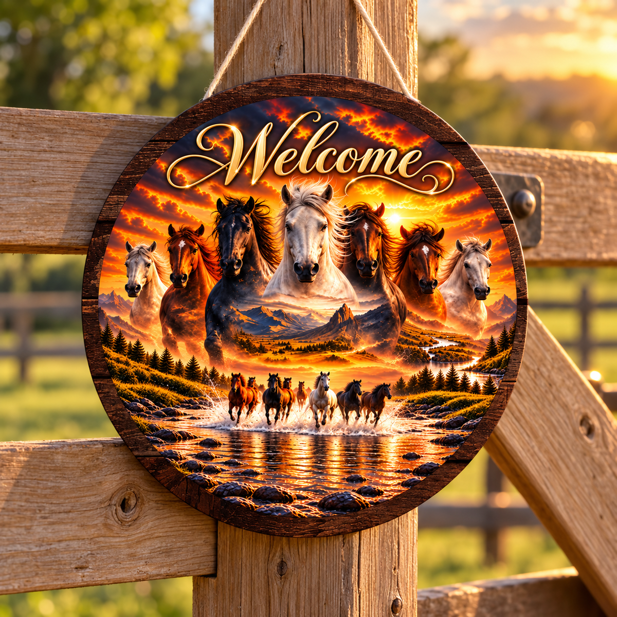 Wild Horses 10-inch MDF Welcome Sign
