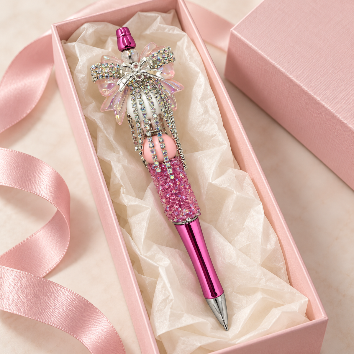 Blush & Bling Pink Rhinestone Bow Pen