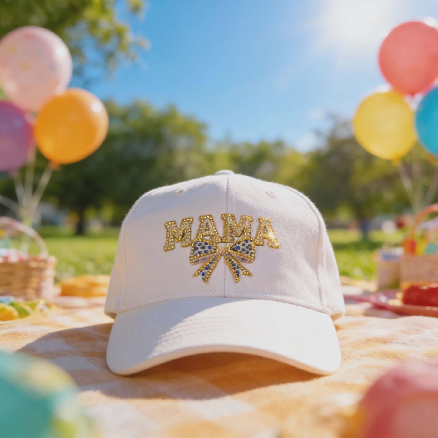 Sparkly Rhinestone ‘MAMA’ Baseball Cap – Glam Bow Design