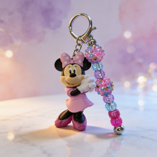 Pink Bow Minnie Beaded Charm Keychain