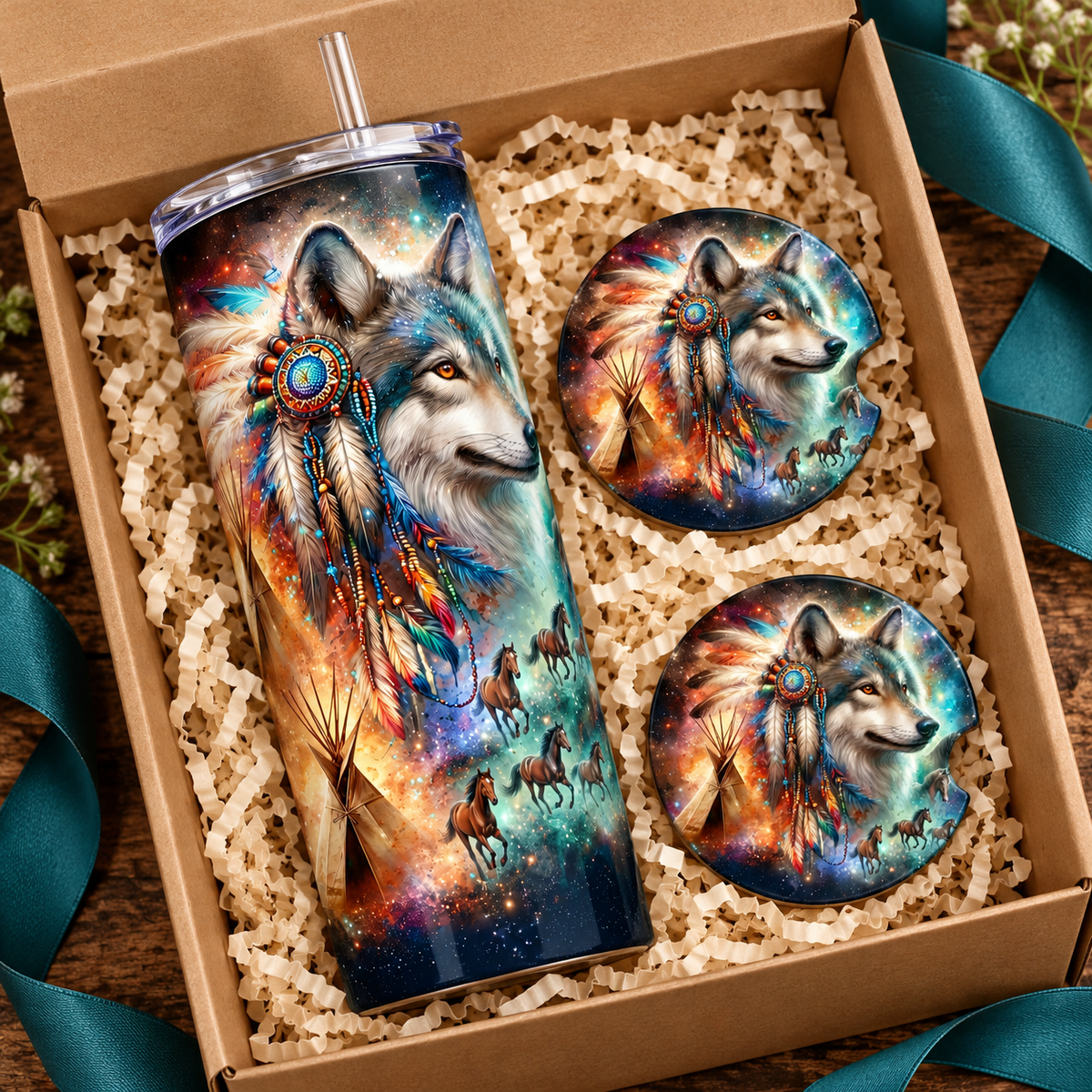 Wild Spirit Wolf Tumbler & Ceramic Coaster Gift Set